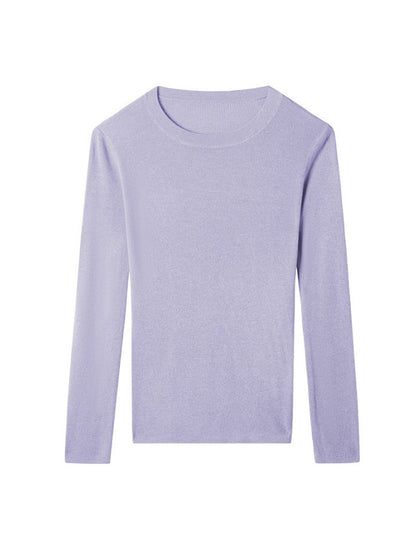 flowersverse Solid Color Long Sleeves Skinny Round-Neck Sweater Tops Pullovers Knitwear