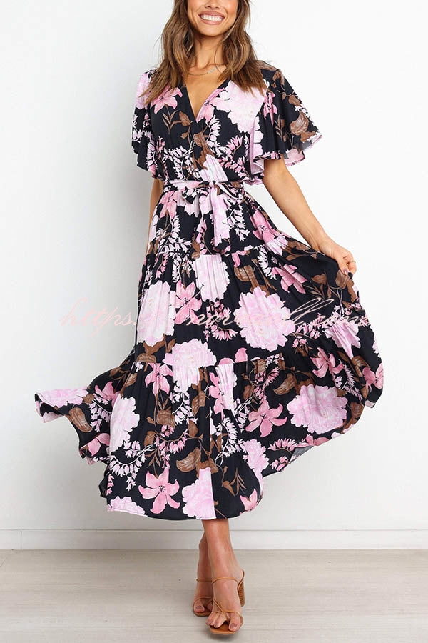 flowersverse Melody of Summer Floral Ruffle Midi Dress