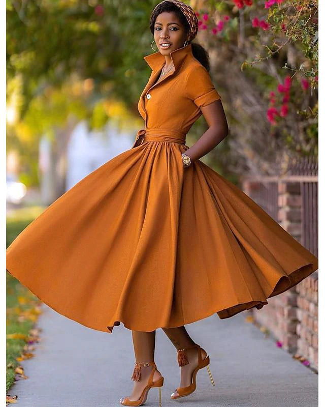 flowersverse Women's A-Line Dress Midi Dress - Half Sleeve Split Summer Fall V Neck Hot Sexy Army Green Orange