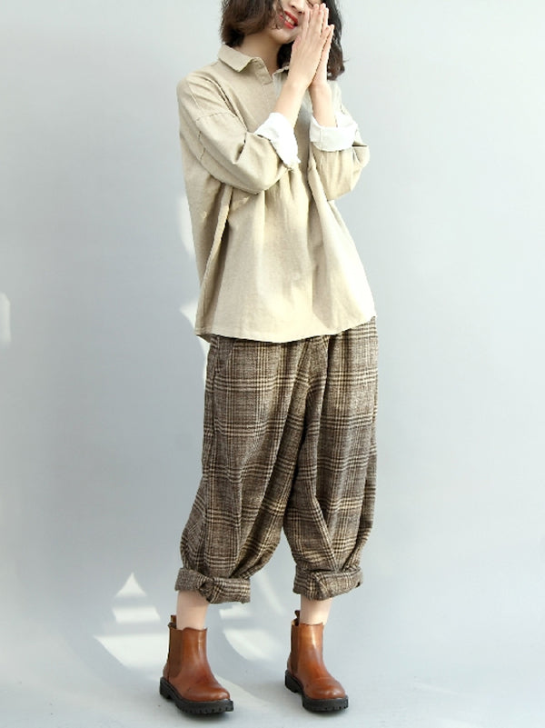 flowersverse Vintage Loose Wide Leg Checkered Elastic Waist Pants