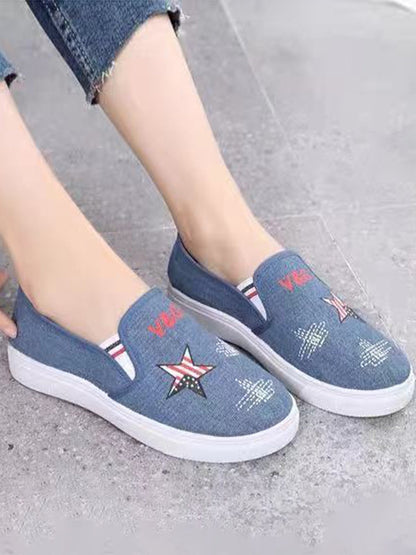 flowersverse American Flag Casual Denim Soft Sole Flats