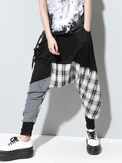 flowersverse Loose Plaid Split-joint Harem Pants