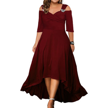 flowersverse Solid Color Sexy Off Shoulder Swing Dress Summer Plus Size Women's Maxi Dress