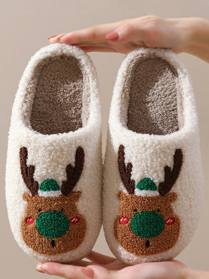 flowersverse Christmas Elk Warm Furry Slippers