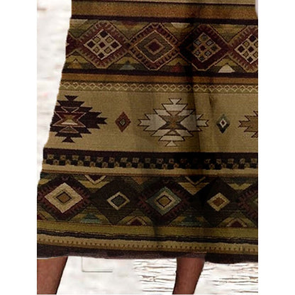 flowersverse Women's Casual Dress Shift Dress Swing Dress Floral Tribal Pocket Print V Neck Midi Dress Ethnic Tribal Outdoor Vacation Short Sleeve Regular Fit Brown Green Spring Summer S M L XL XXL