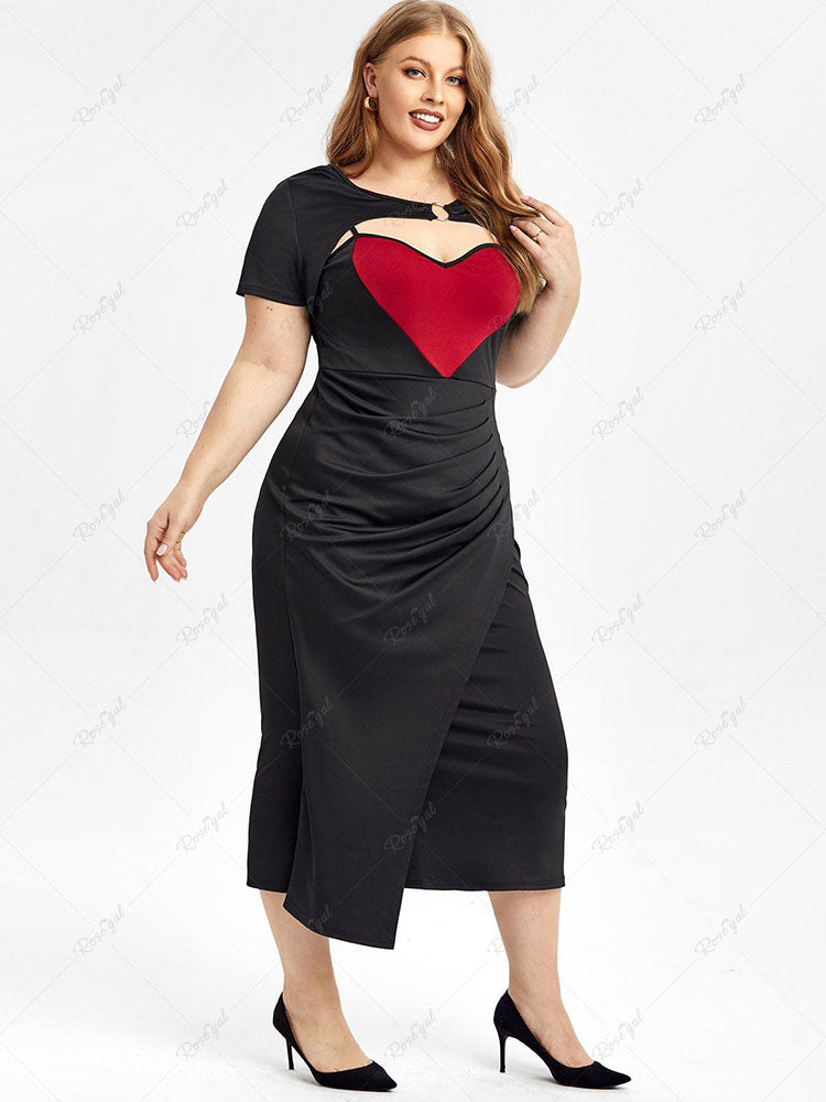 flowersverse Plus Size Color Block Ruched Midi Dress