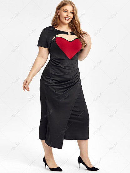 flowersverse Plus Size Color Block Ruched Midi Dress