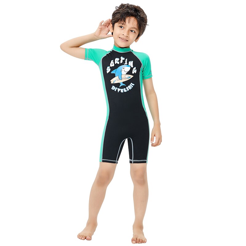 flowersverse Dive&Sail Boys One Piece Swimsuit UPF50+ Lightweight Quick Dry Short Sleeve Swimwear Bodysuit Back Zip Swimming Surfing Beach Sailing Printed Summer