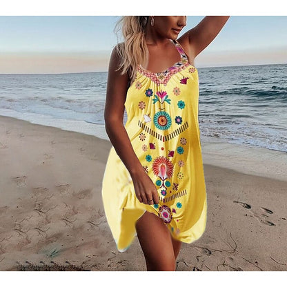 flowersverse Women's Strap Dress Mini Dress Sleeveless Heart Print Spring Summer Halter Casual Loose Fit 2023 S M L XL XXL