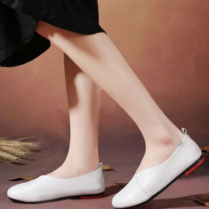 flowersverse Women Handmade Vintage Leather Flats Shoes Shallow Mouth Plus Size