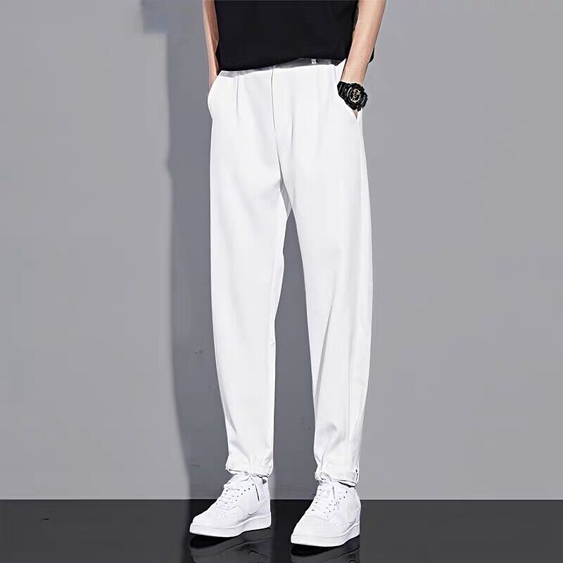 flowersverse Men's Dress Pants Culottes Wide Leg Trousers Pleated Pants Pleated Pocket Plain Comfort Breathable Casual Daily Holiday Stylish Classic Style Black White