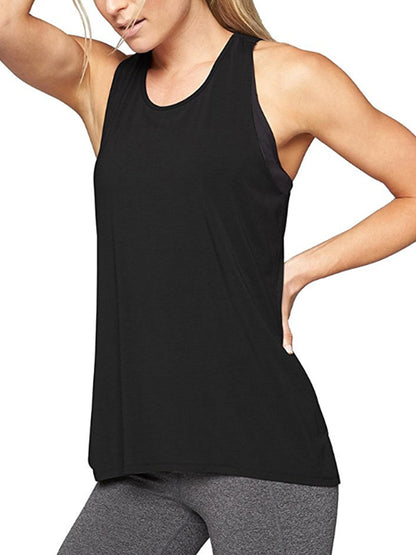 flowersverse Sports Solid Color Yoga Wear Round-Neck Vest