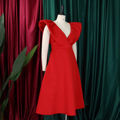 flowersverse Women's Deep V Neck Sexy Swing Formal Party Dress