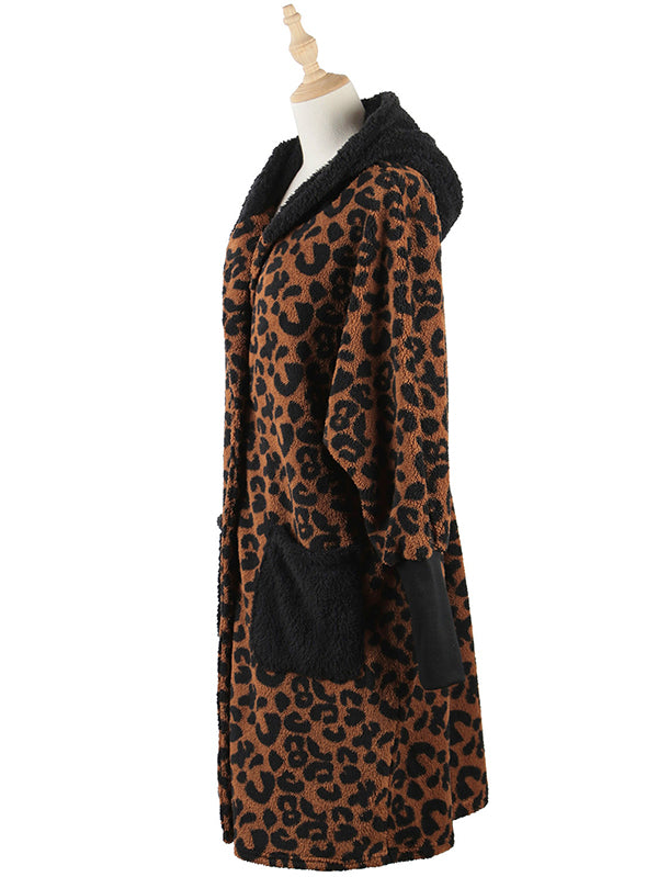 flowersverse Casual Loose Leopard Patchwork Lapel Collar Coat