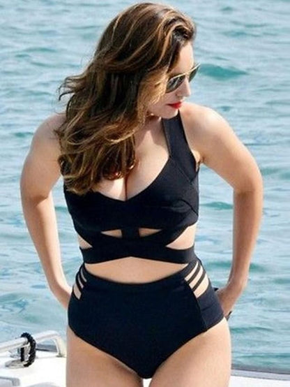 flowersverse Women's Swimwear Bikini Normal Swimsuit 2 Piece Solid Color Black Bathing Suits Sports Summer
