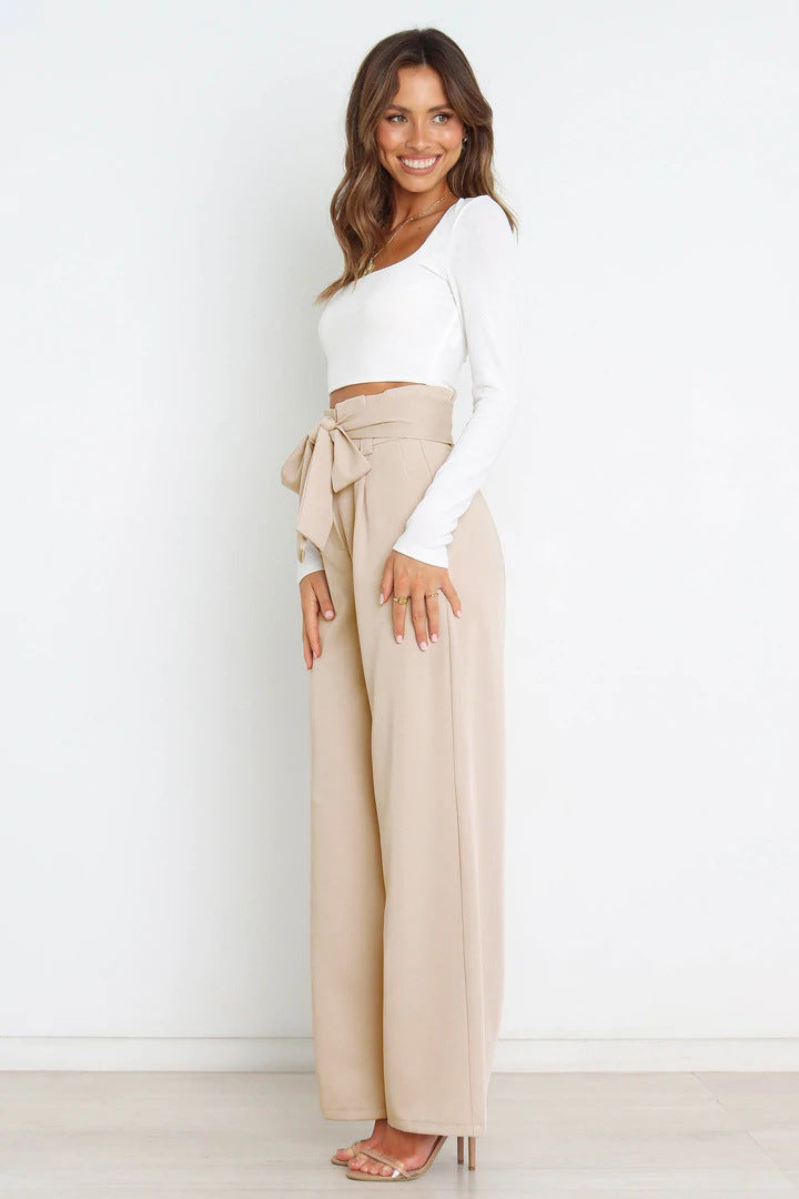 flowersverse Straight Fashion Workwear Women's Suit Pants Casual Wide Leg Trousers Belt Dress