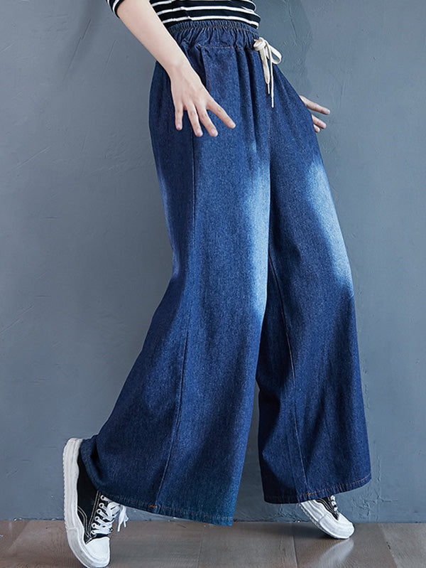 flowersverse Loose Wide-Leg Drawstring Jean Pants