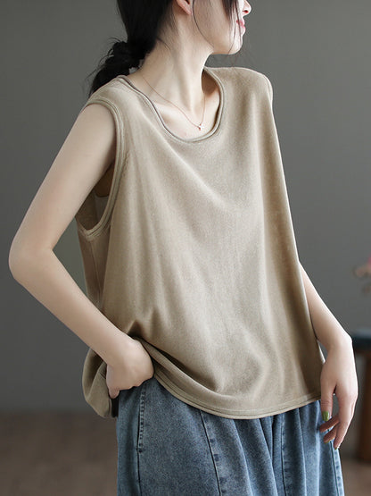 flowersverse Solid Color Loose Sleeveless Round-neck Knitting Vest Top