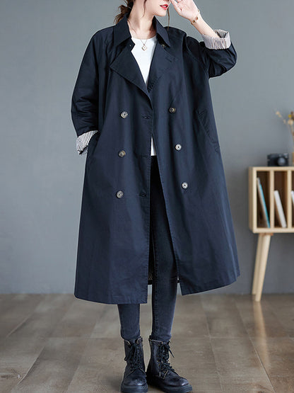 flowersverse Buttoned Pockets Long Sleeves Loose Notched Collar Trench Coats