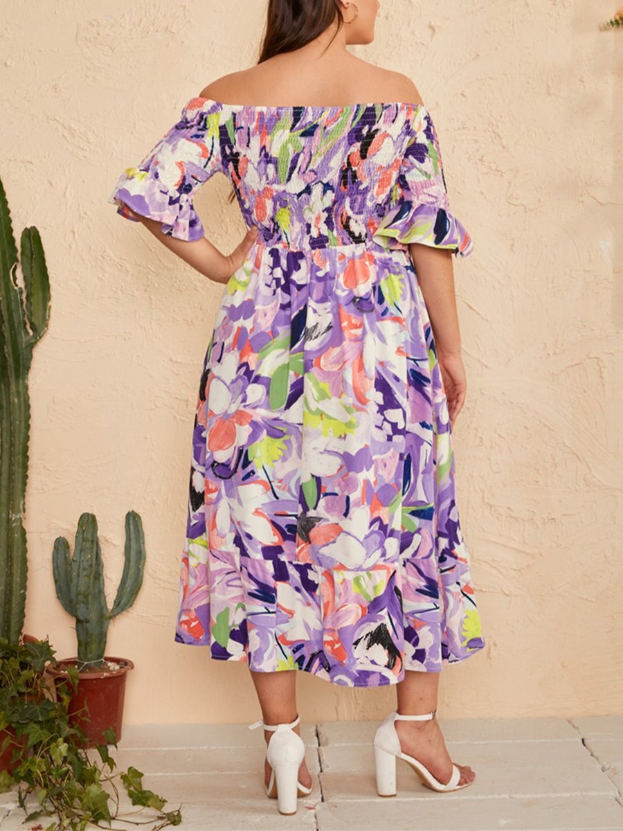 flowersverse Short Sleeve A-Line Floral Resort Weaving Dress