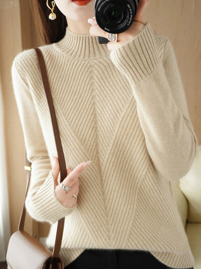 flowersverse Urban Long Sleeves Solid Color Half Turtleneck Sweater Tops