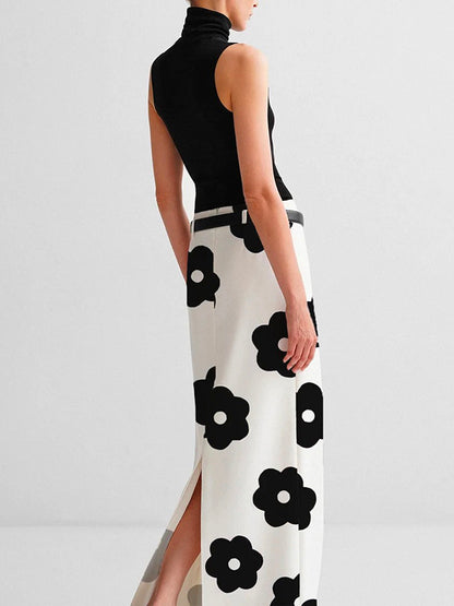 flowersverse Floral Printed Split-Back Skirts Bottoms