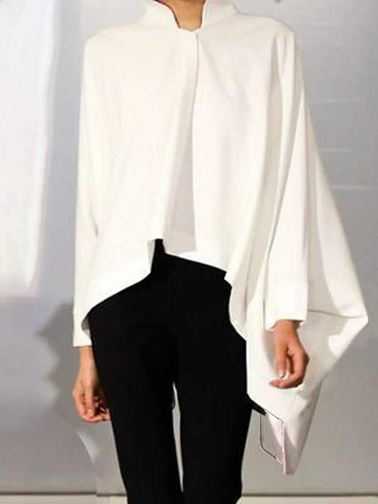 flowersverse Solid Color Batwing Sleeves Long Sleeves Stand Collar Blouses&Shirts Tops