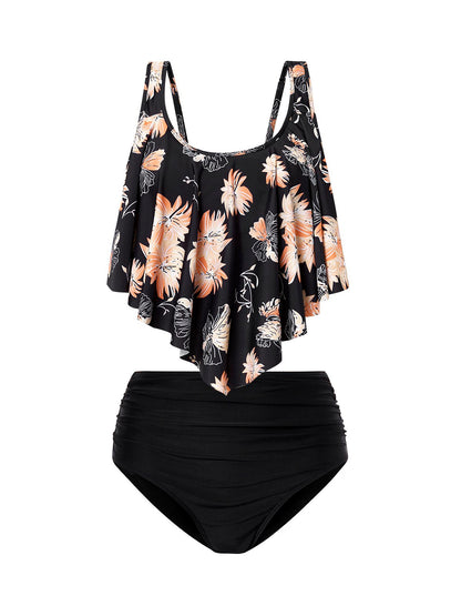 flowersverse Vacation Floral Printing Scoop Neck Tankinis Two-Piece Set