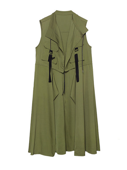 flowersverse Casual Asymmetric Split-Joint Drawstring Vest Dress Outerwear