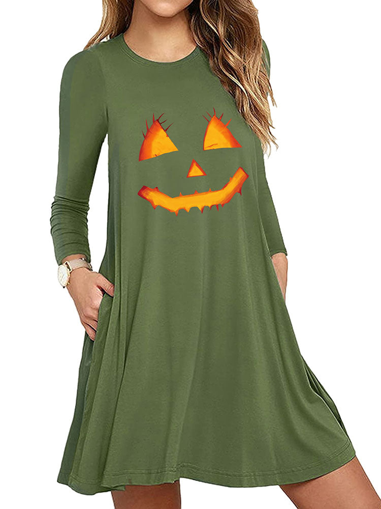 flowersverse Halloween Plus Size Long Sleeves Loose Mini Dresses