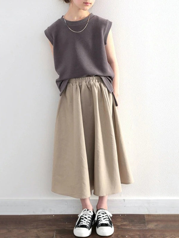 flowersverse Elasticity Solid Color A-Line Loose Skirts Bottoms