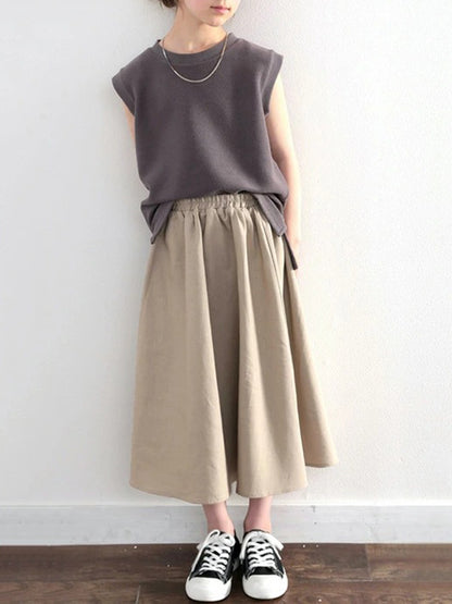 flowersverse Elasticity Solid Color A-Line Loose Skirts Bottoms