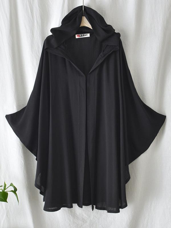 flowersverse Simple Solid Loose Batwing Sleeve Hood Cape