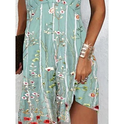 flowersverse Women's Casual Dress Summer Dress Print Dress Floral Print Scalloped Neck Mini Dress Fashion Modern Outdoor Daily Short Sleeve Regular Fit Green Spring Summer S M L XL XXL