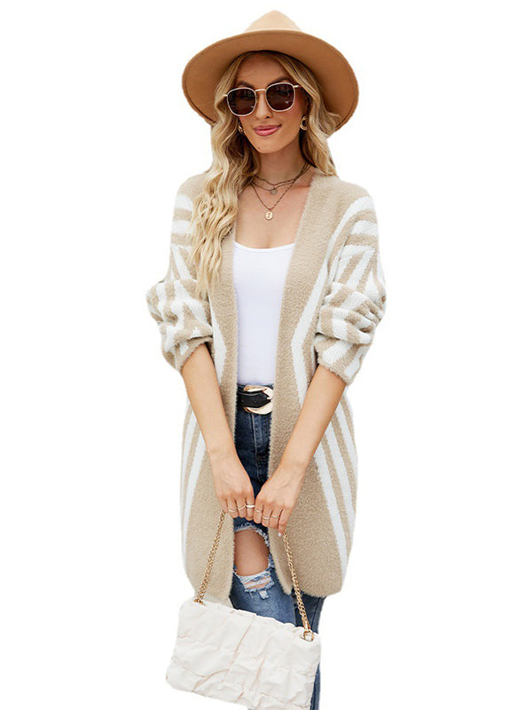 flowersverse Loose Rhombus Stripes Cardigan Tops