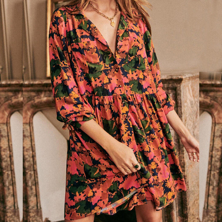 flowersverse Women's Spring Summer Fashion Casual Long Sleeve Printed Dress