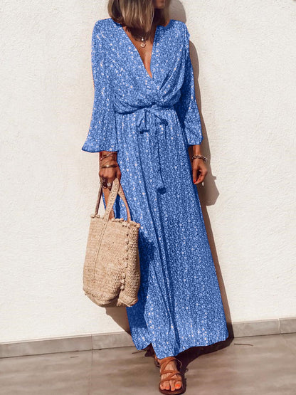 flowersverse Long Sleeve V-neck Floral Elegant Casual Maxi Dress