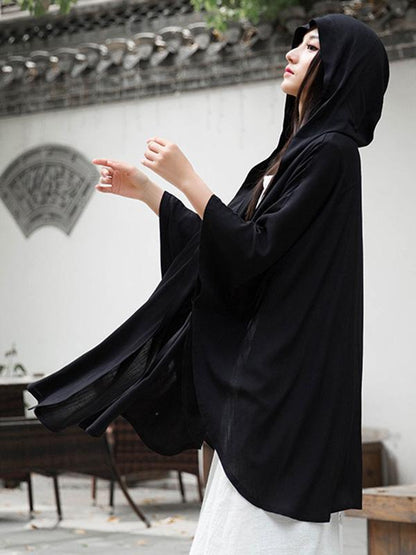 flowersverse Simple Solid Loose Batwing Sleeve Hood Cape