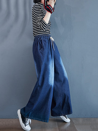 flowersverse Loose Wide-Leg Drawstring Jean Pants