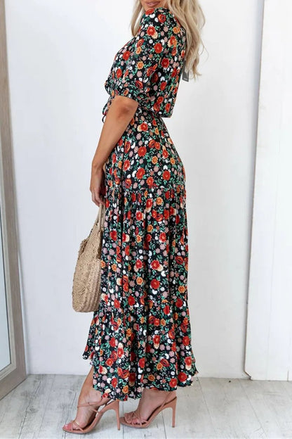 flowersverse Floral Print V-Neck Slit Maxi Dress