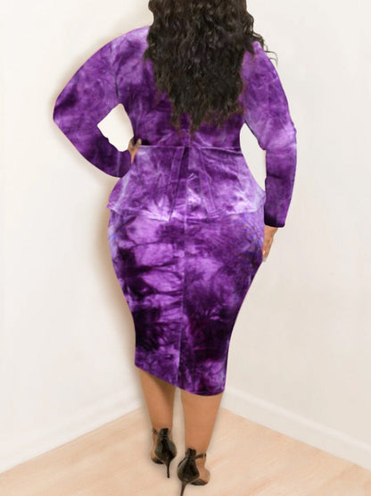 flowersverse Plus Size Bow Tie Decor Tie Dye Bodycon Dress AT9063