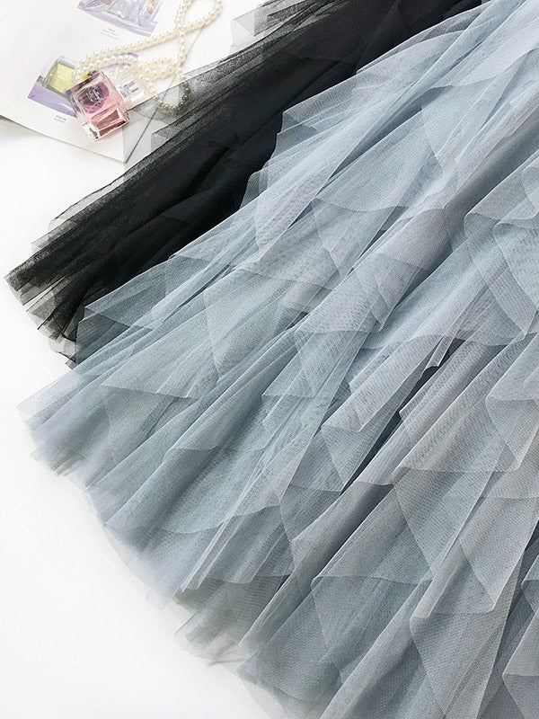 flowersverse Solid Color Irregular Tiered Gauze Skirt