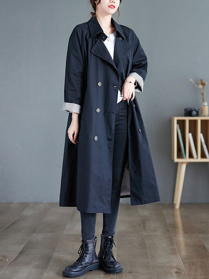 flowersverse Buttoned Pockets Long Sleeves Loose Notched Collar Trench Coats