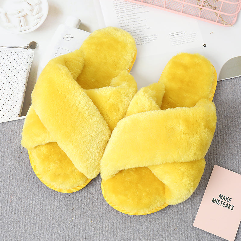 flowersverse Home Sweet Home Faux Fur Slippers