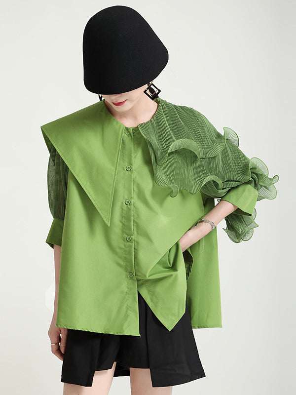 flowersverse Stylish Asymmetric Split-Joint Falbala With Belted Half Sleeves Blouses