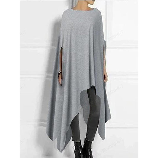 flowersverse Women's Casual Dress Shift Dress Loose Dress Plain Asymmetrical Crew Neck Midi Dress Basic Streetwear Outdoor Daily Half Sleeve Loose Fit Gray Spring Summer S M L XL XXL