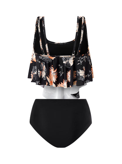 flowersverse Vacation Floral Printing Scoop Neck Tankinis Two-Piece Set