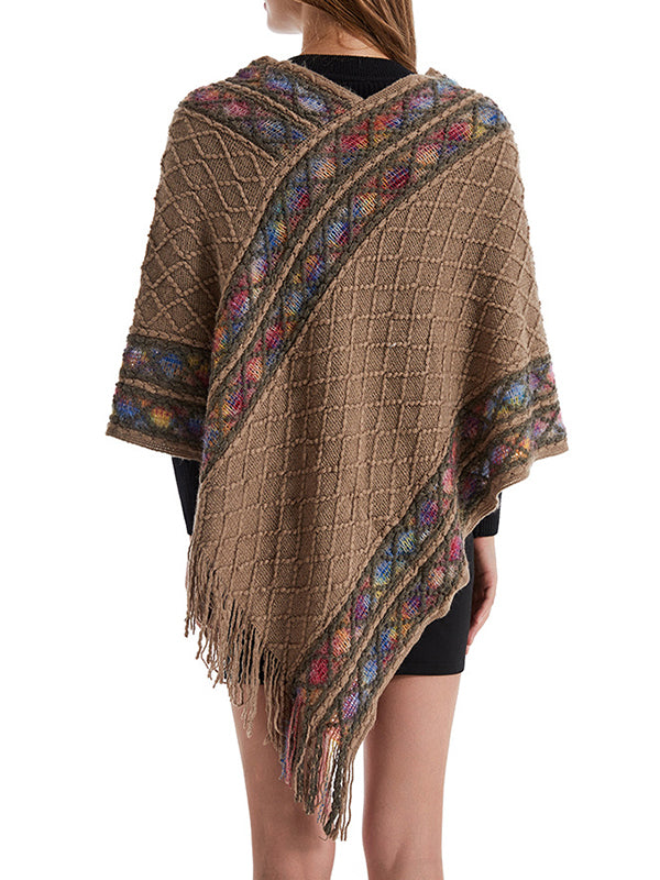 flowersverse Asymmetric Tasseled Loose V-Neck Shawl&Cloak Cape