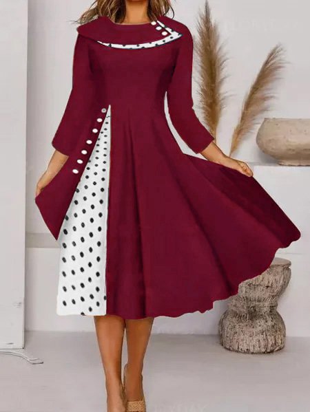 flowersverse A-Line Casual 3/4 Sleeve Bateau/Boat Neck Knitting Dress