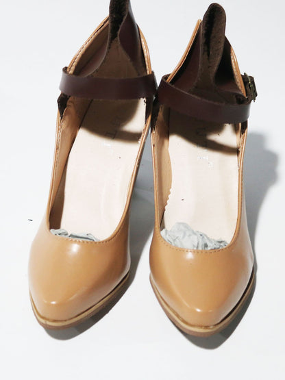 flowersverse Vintage Paneled Leather Mary Jane Block Heels